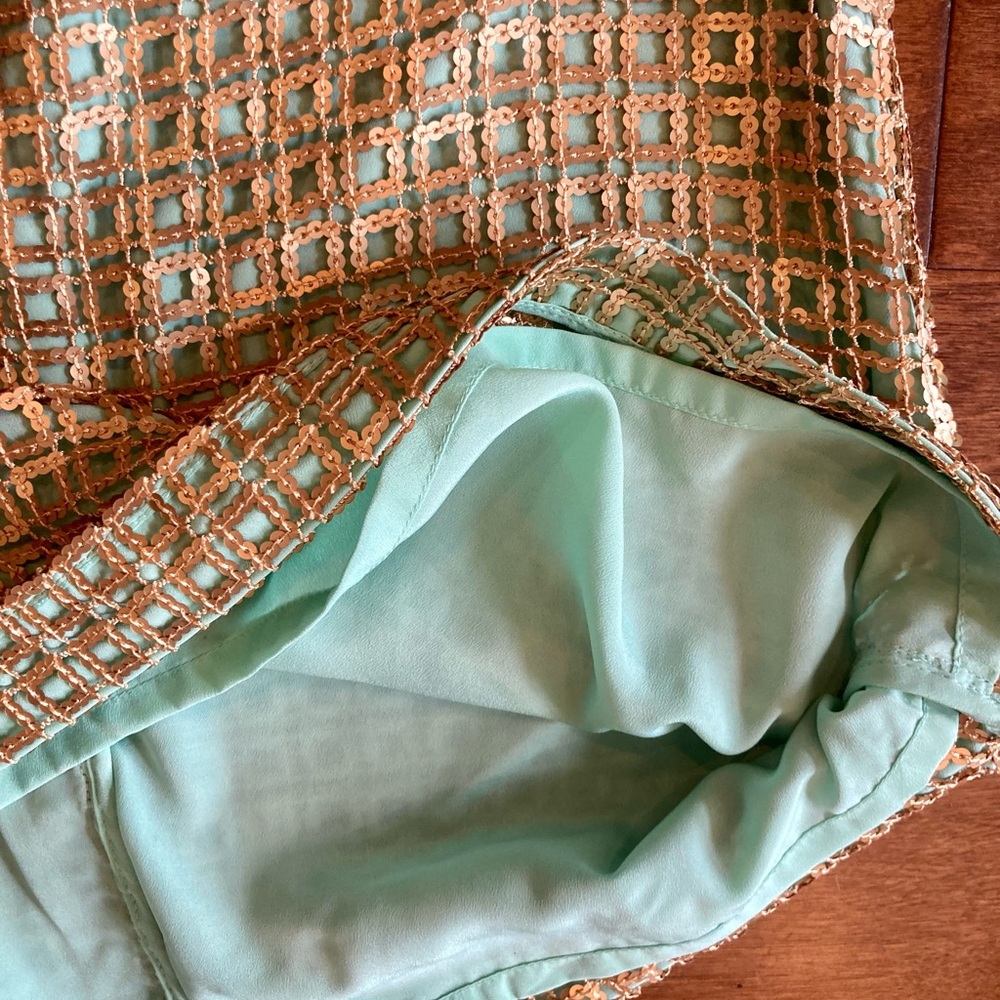 Anthropologie | Tabitha Golden Pane Shift Sequin Grid Overlay Mint Green Sz 6 - Picture 14 of 16